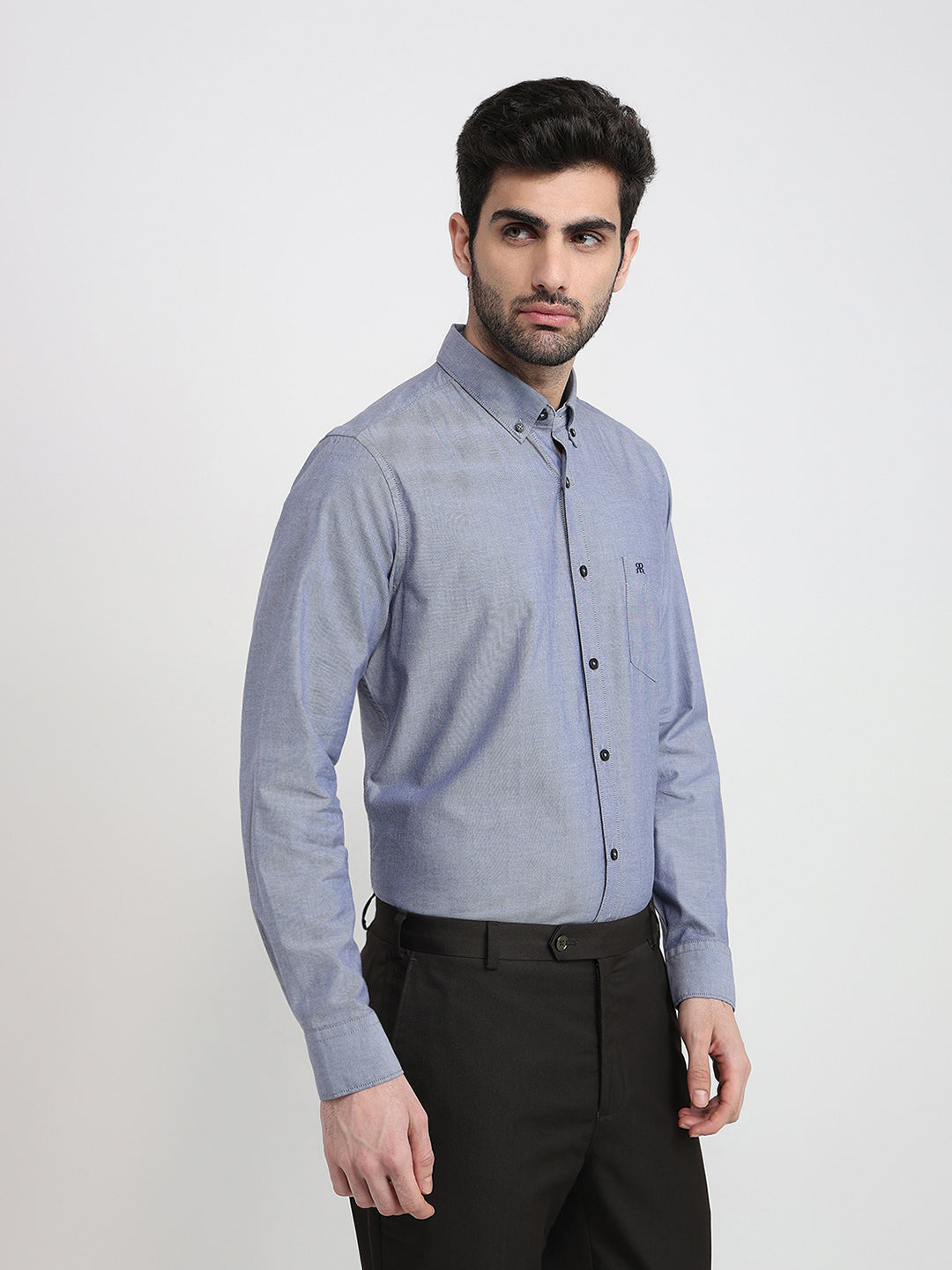 Raymond Men Blue Structure Regular Fit Cotton Full Sleeve Casual Shirt