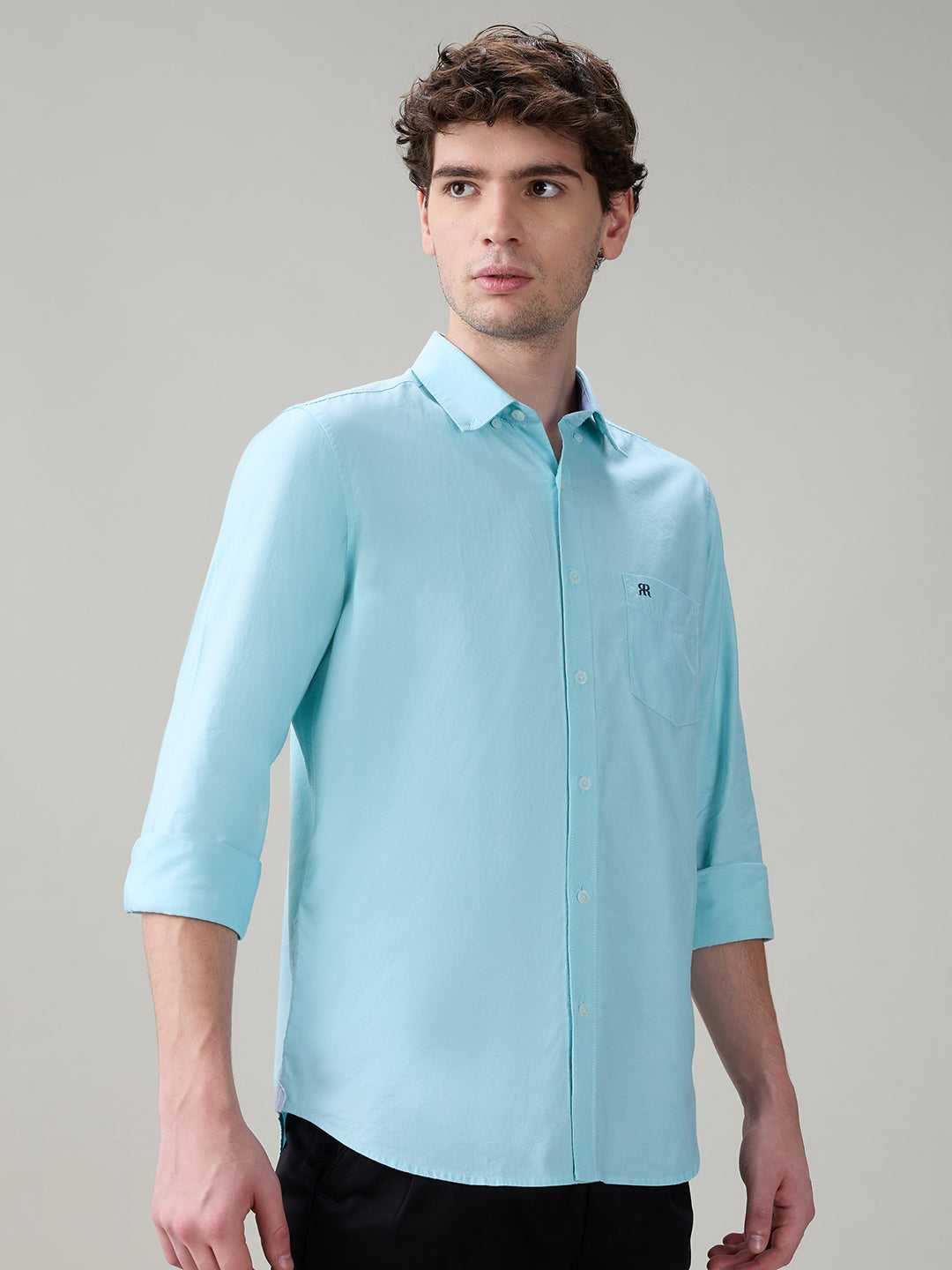 Raymond Men Blue Structure Regular Fit Cotton Full Sleeve Casual Shirt