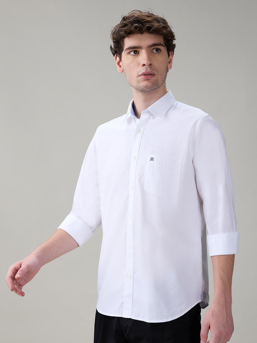 Raymond Men White Structure Regular Fit Cotton Full Sleeve Casual Shirt