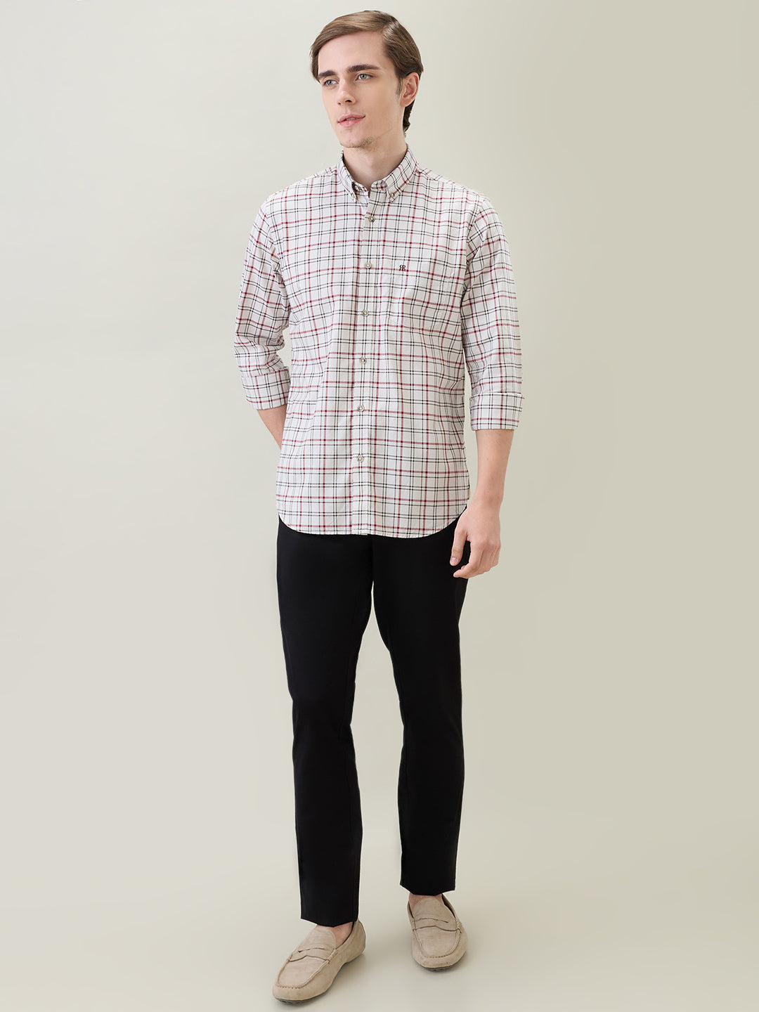 Raymond Men Brown Checks Regular Fit Cotton Full Sleeve Casual Shirt