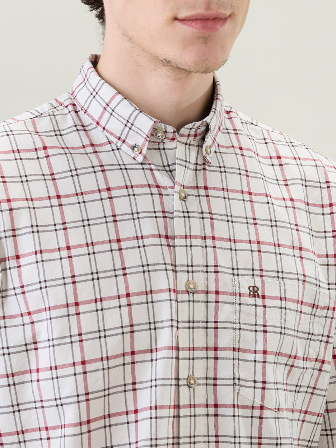 Raymond Men Brown Checks Regular Fit Cotton Full Sleeve Casual Shirt