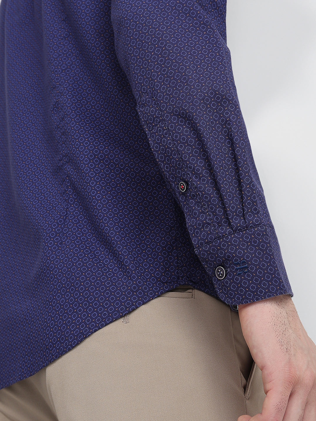 Raymond Men Blue Printed Regular Fit Cotton Full Sleeve Regular Collar Casual Shirt