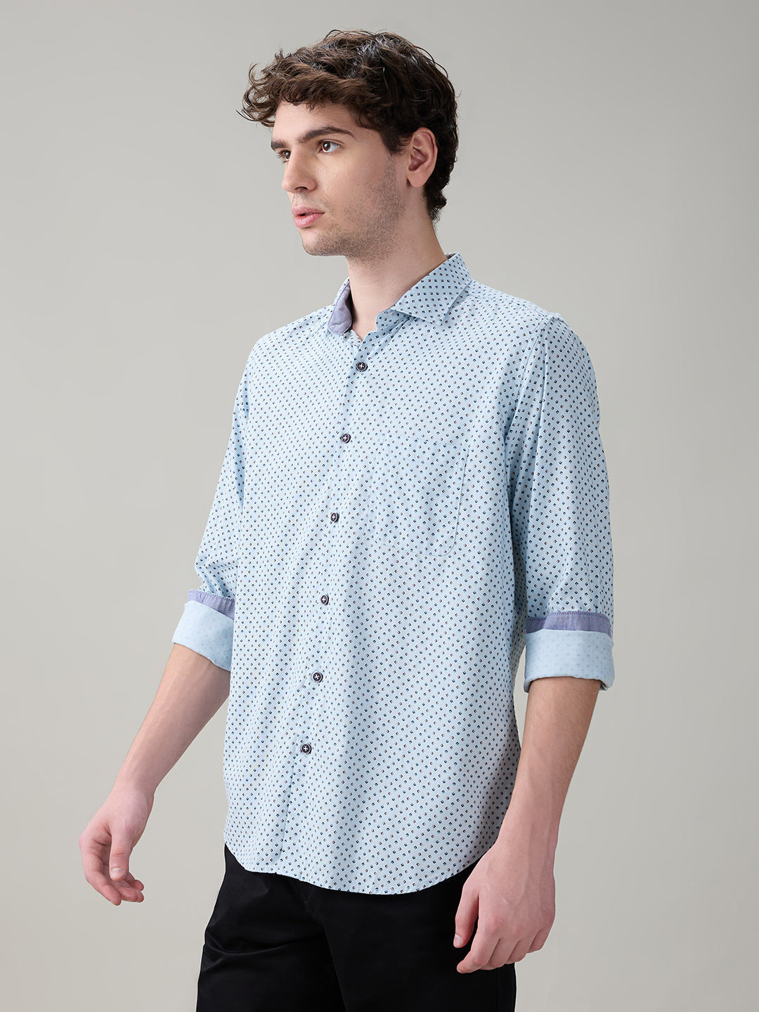 Raymond Men Blue Printed Regular Fit Cotton Full Sleeve Casual Shirt