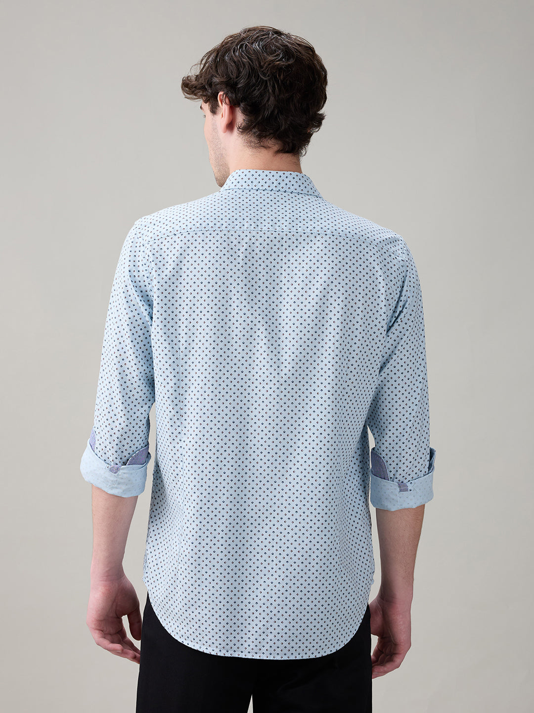 Raymond Men Blue Printed Regular Fit Cotton Full Sleeve Casual Shirt