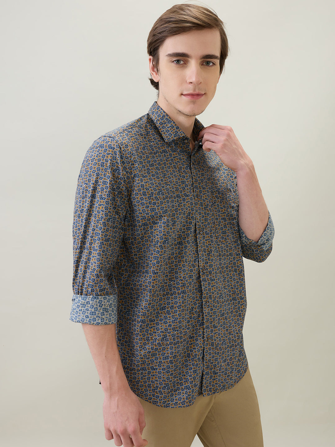 Raymond Men Brown Printed Regular Fit Cotton Full Sleeve Casual Shirt