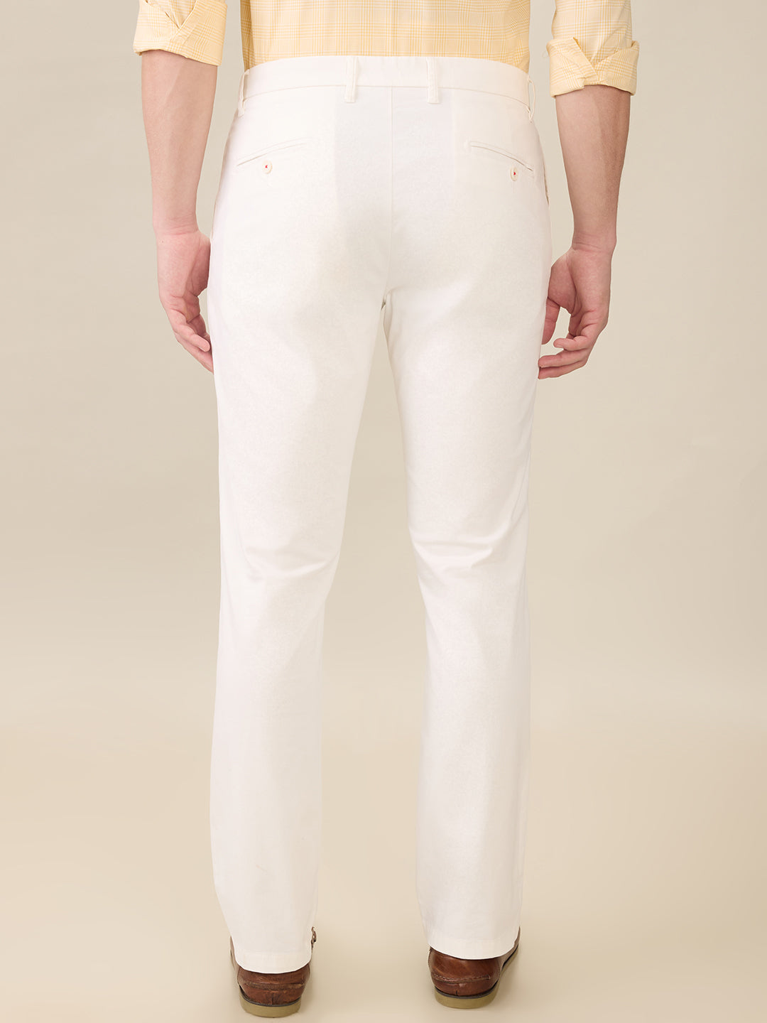 Raymond Men White Solid Slim Fit Cotton Blend Trouser