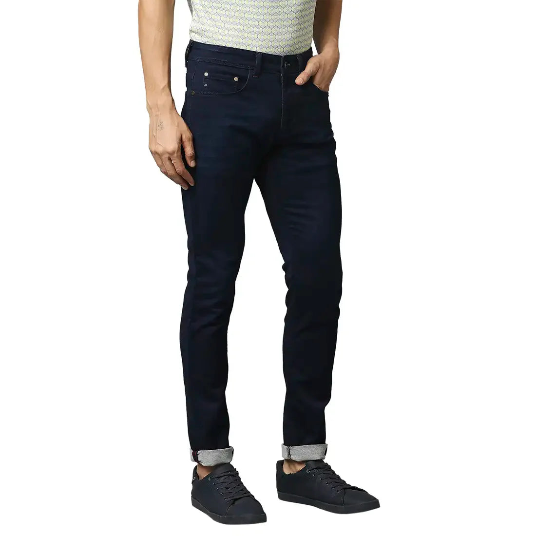 Men Blue Slim Fit Solid Cotton Blend Jeans