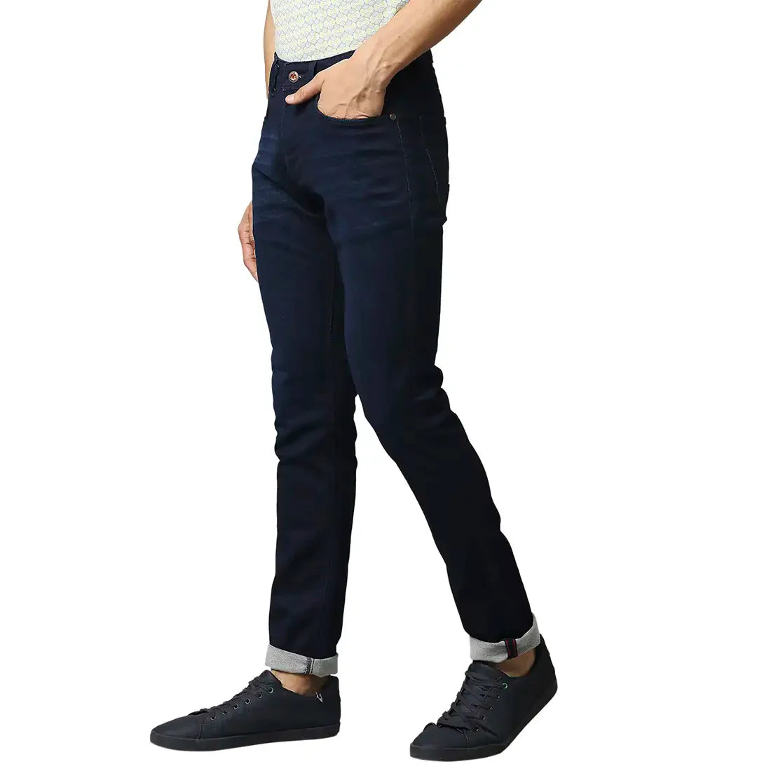 Men Blue Slim Fit Solid Cotton Blend Jeans