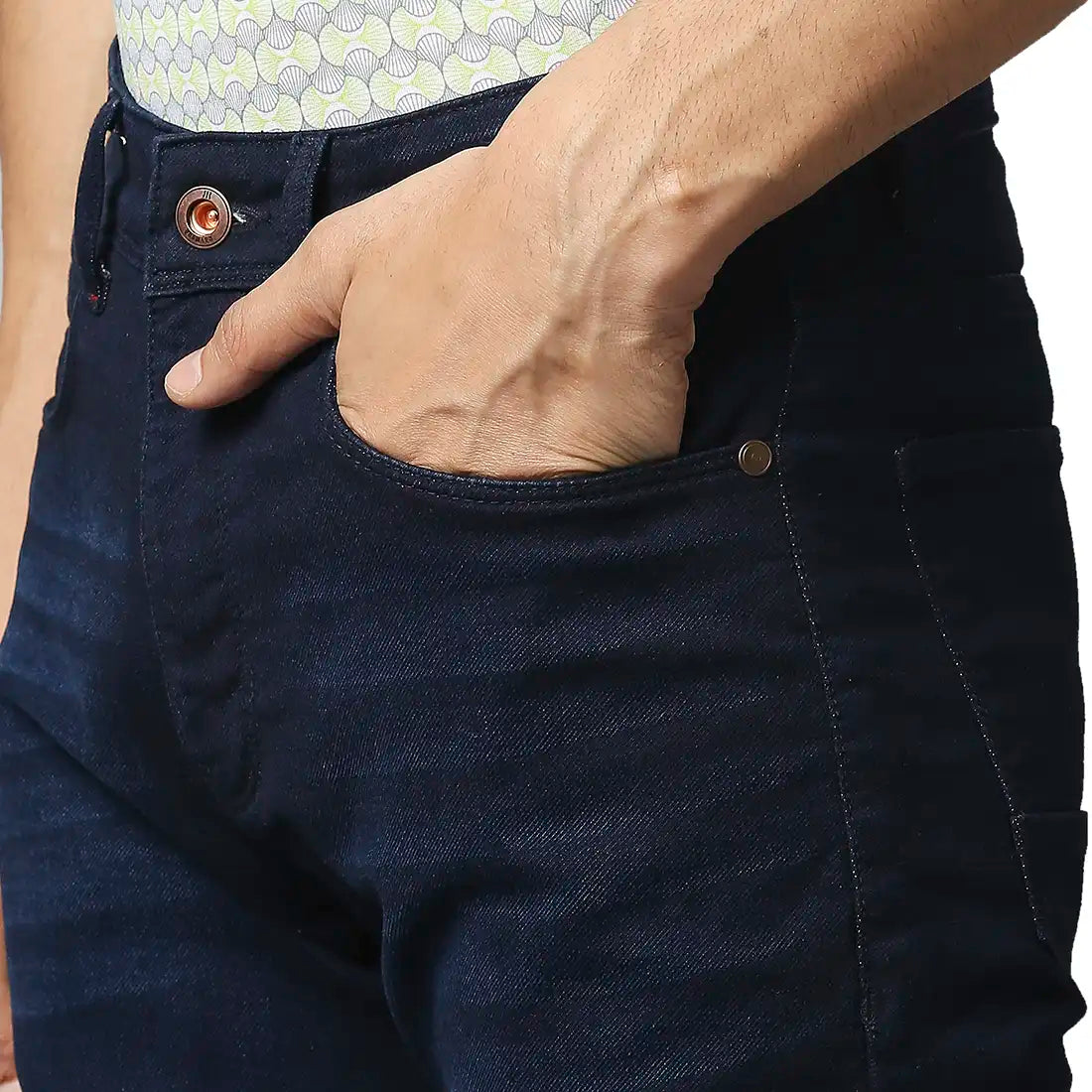 Men Blue Slim Fit Solid Cotton Blend Jeans