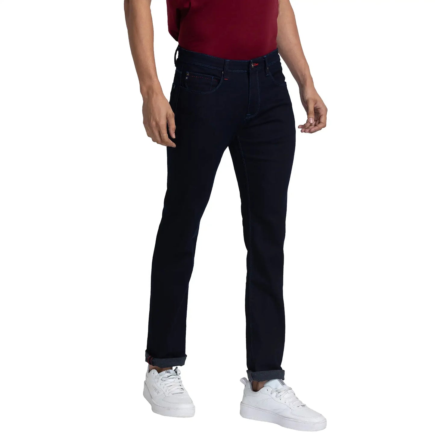 Men Blue Slim Fit Solid Cotton Blend Jeans