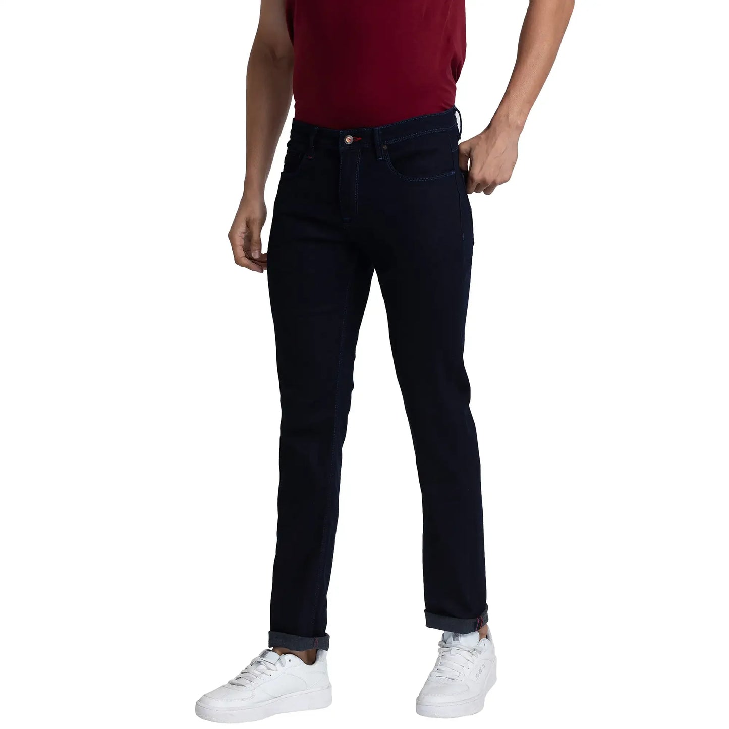 Men Blue Slim Fit Solid Cotton Blend Jeans