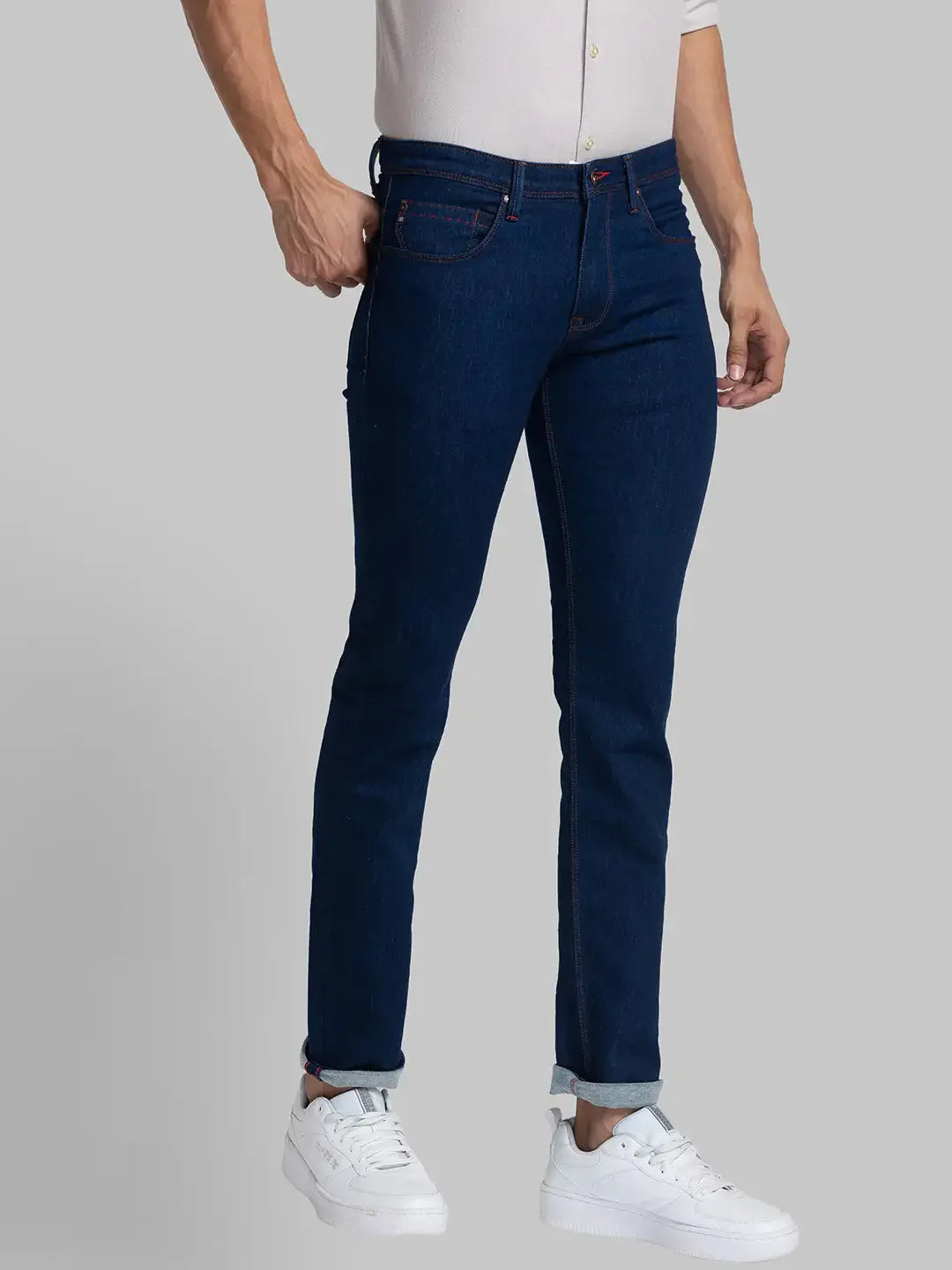 Men Blue Slim Fit Solid Cotton Blend Jeans