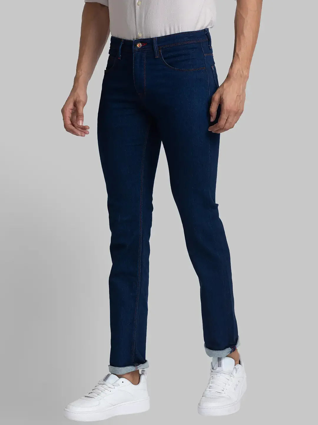 Men Blue Slim Fit Solid Cotton Blend Jeans