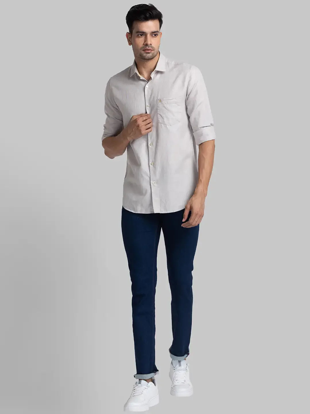 Men Blue Slim Fit Solid Cotton Blend Jeans
