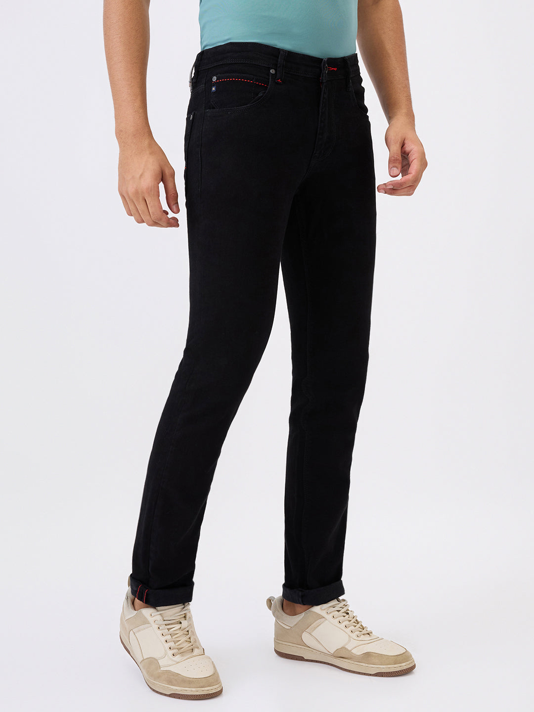 Raymond Men Black Solid Slim Fit Cotton Blend Jeans