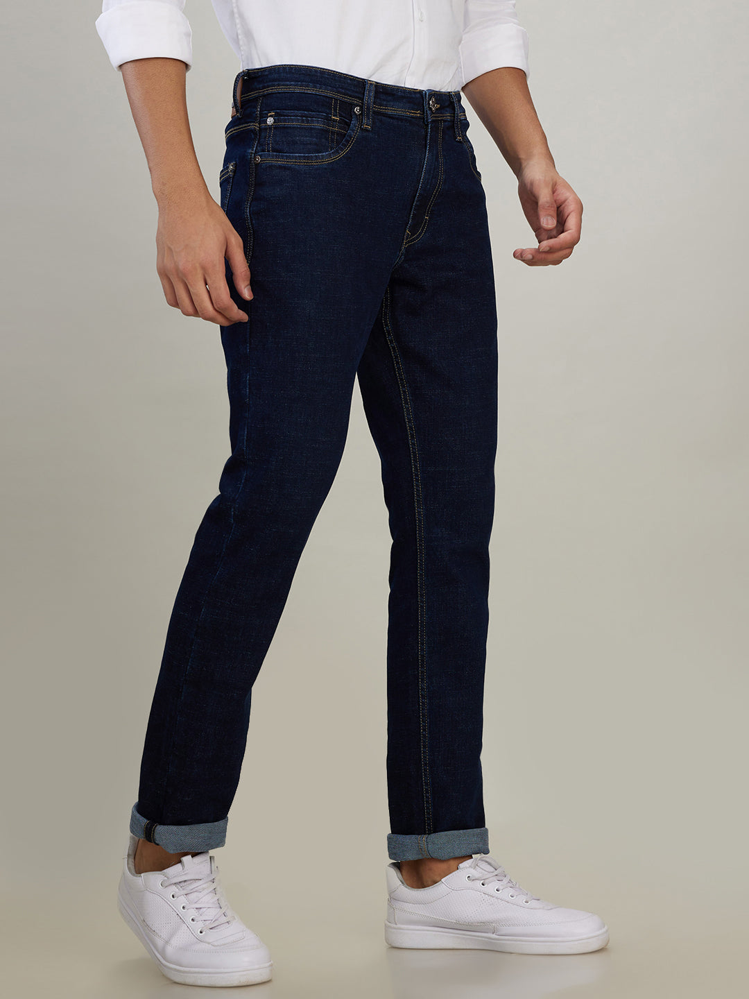 Raymond Men Blue Solid Slim Fit Cotton Blend Jeans