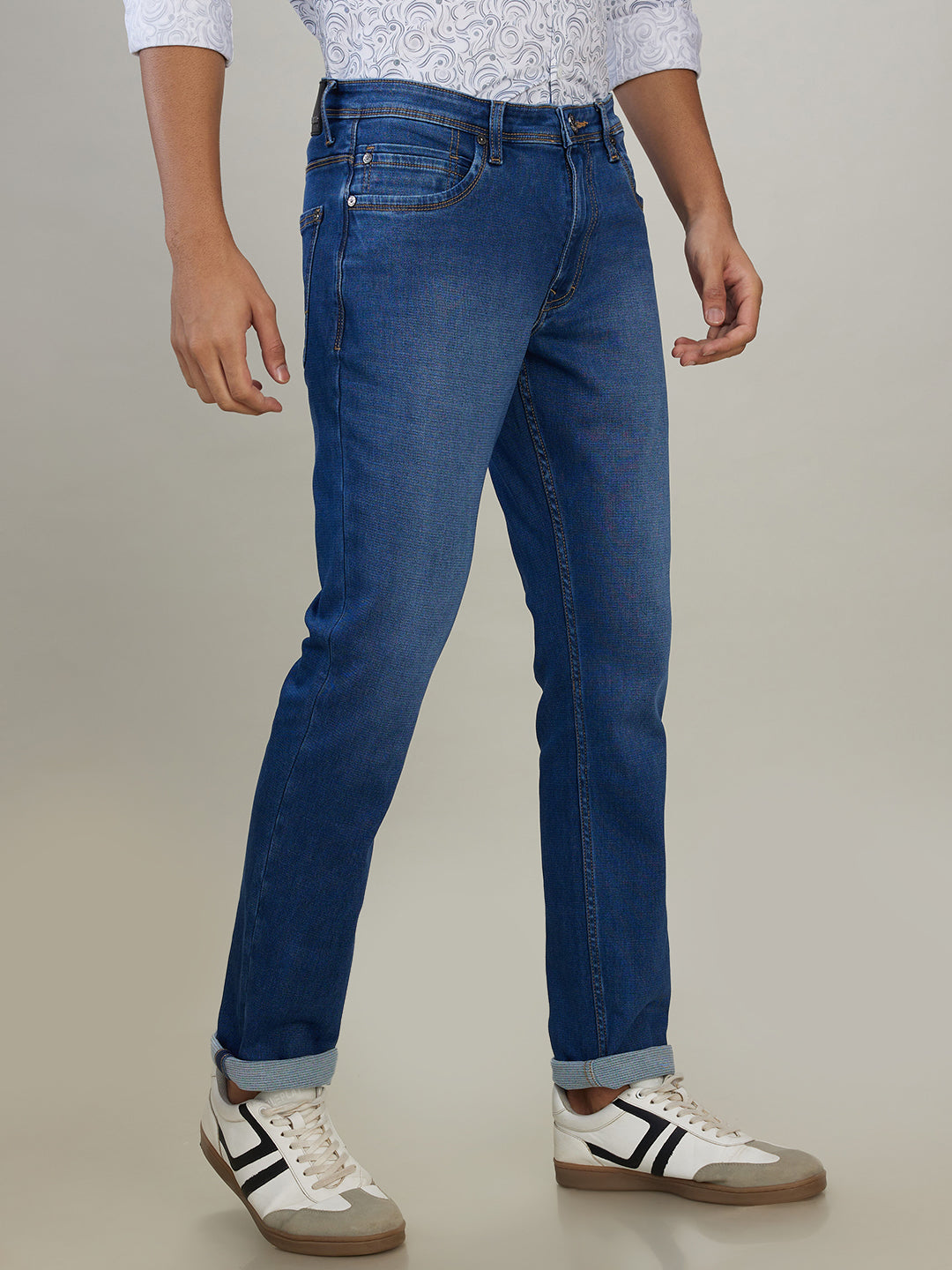 Raymond Men Blue Solid Slim Fit Cotton Blend Jeans