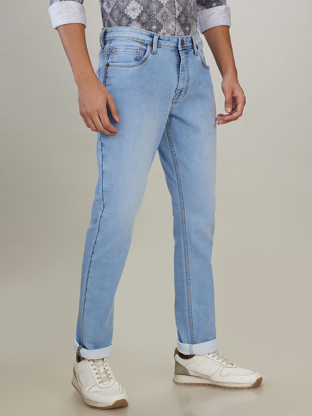 Raymond Men Blue Solid Slim Fit Cotton Blend Jeans