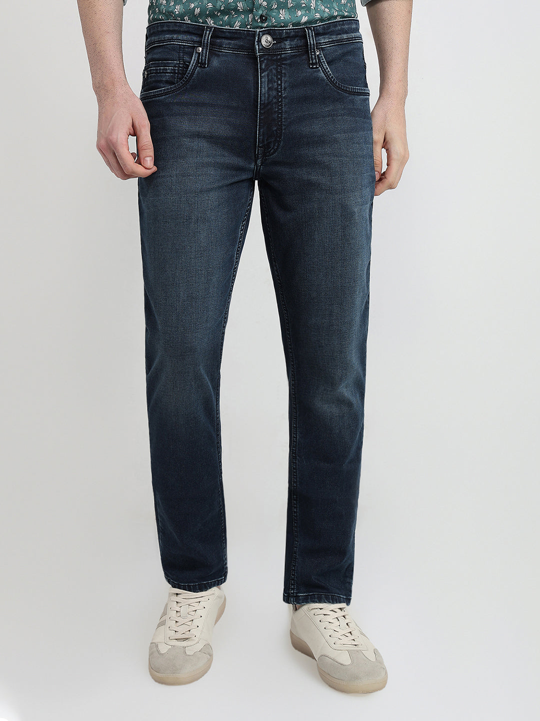 Raymond Men Blue Solid Slim Fit Cotton Blend Jeans