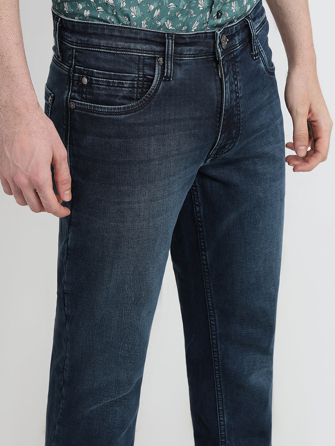 Raymond Men Blue Solid Slim Fit Cotton Blend Jeans