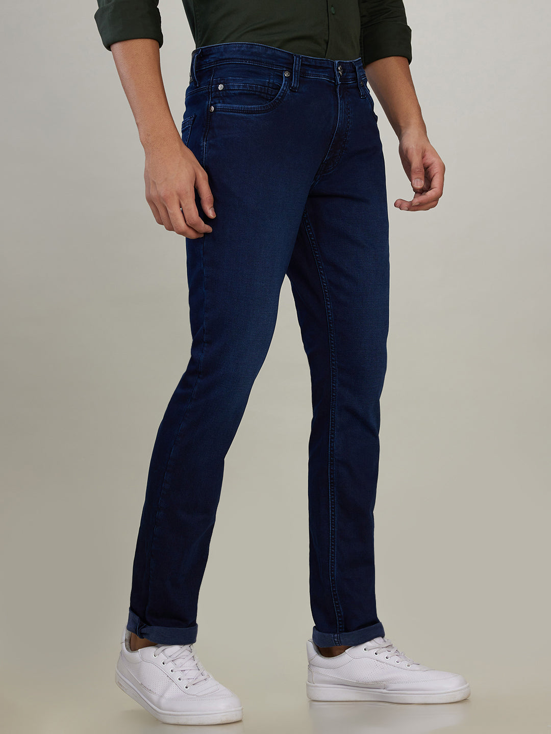 Raymond Men Blue Solid Slim Fit Cotton Blend Jeans