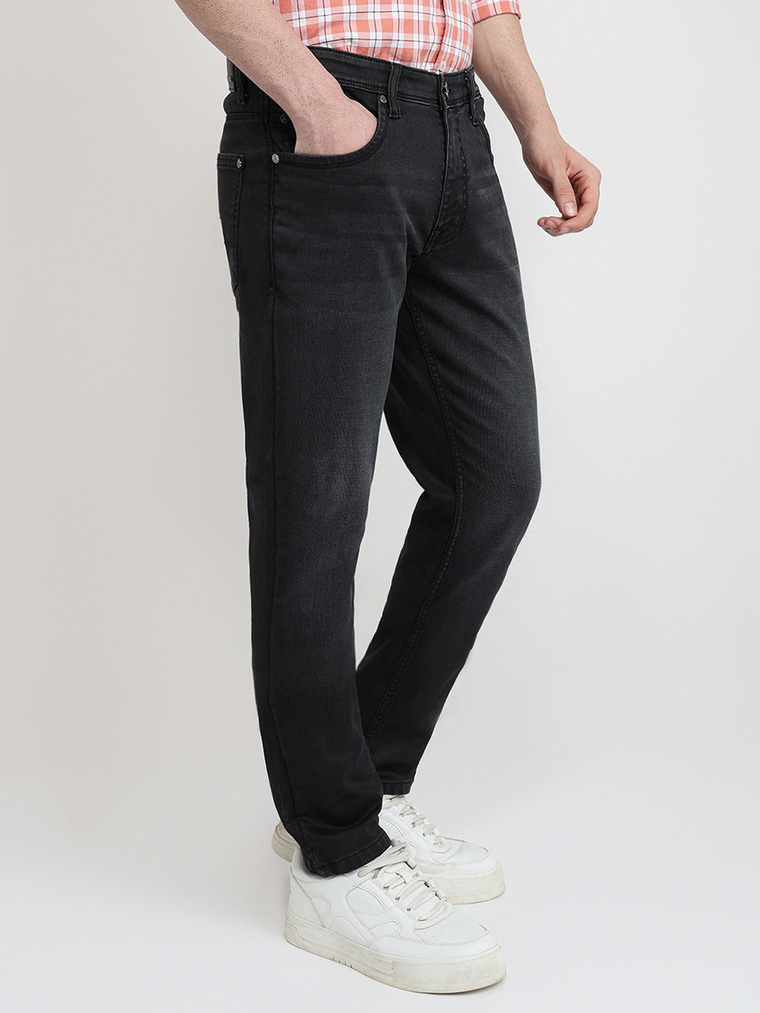 Raymond Men Grey Solid Slim Fit Cotton Blend Jeans