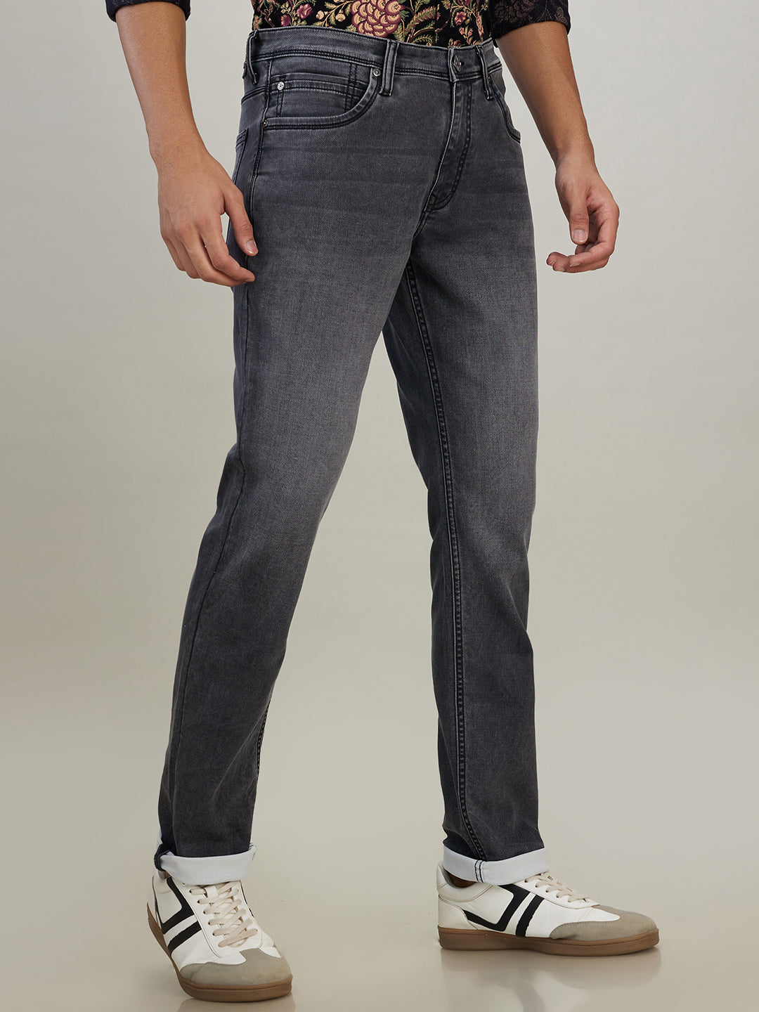 Raymond Men Grey Solid Slim Fit Cotton Blend Jeans