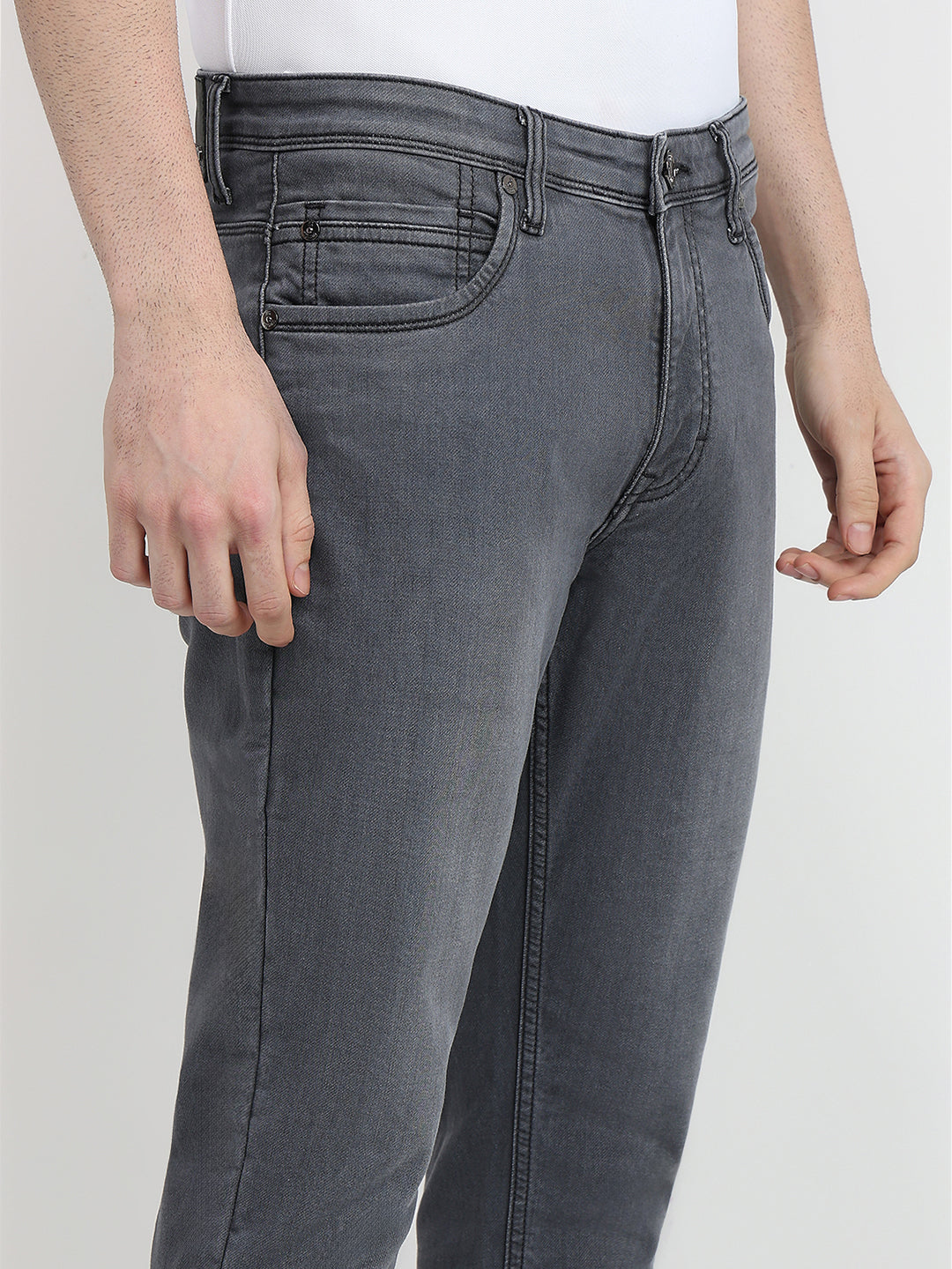 Raymond Men Grey Solid Slim Fit Cotton Blend Jeans