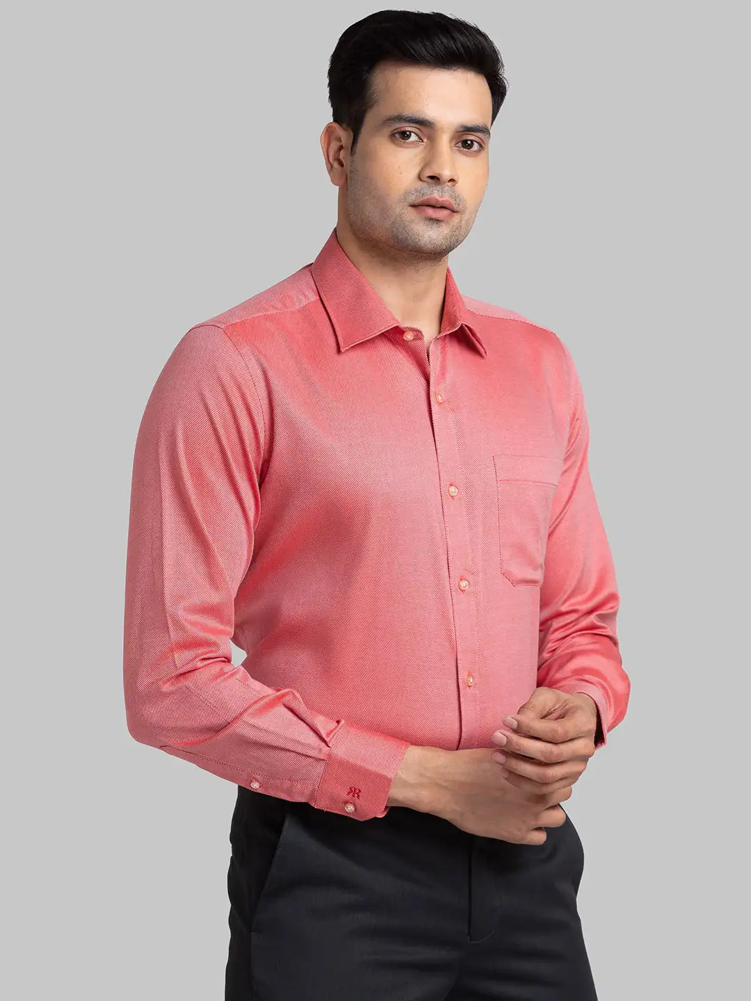 Men Red Contemporary Fit Structure Cotton Full Sleeve Cutaway Collar Shirts