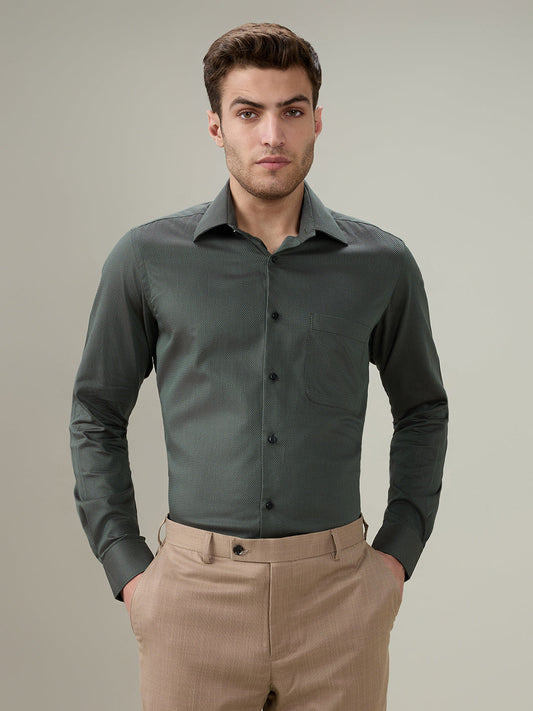 Raymond Men Green Structure Regular Fit Cotton Full Sleeve Formal Shirt
