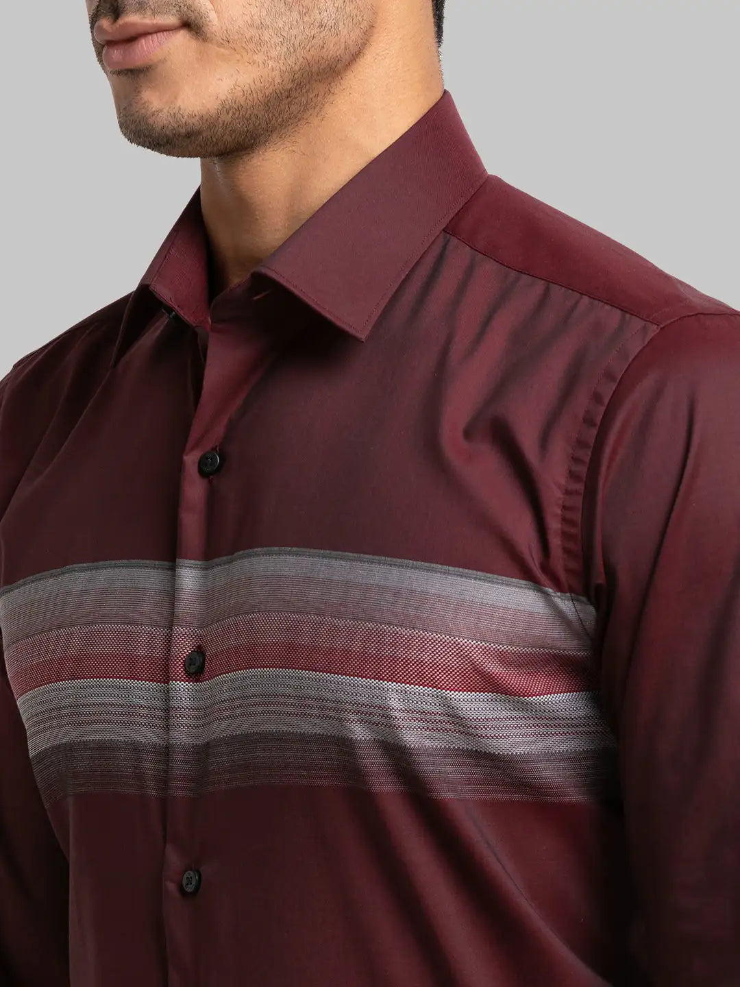 Men Maroon Contemporary Fit Barre Cotton Shirts