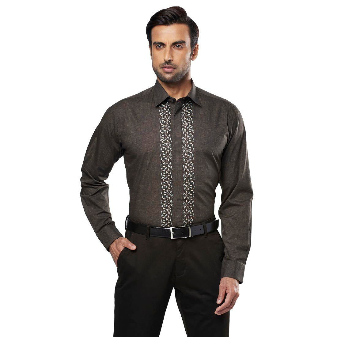 Men Brown Slim Fit Cotton Shirts