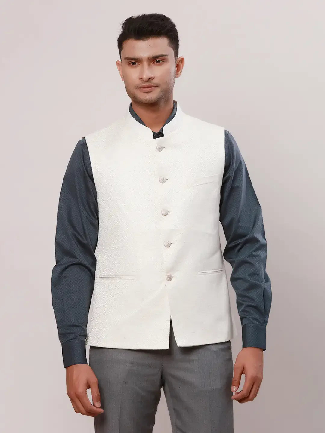 Raymond Men Brown Jacquard Contemporary Fit Polyester Blend Waist Coat