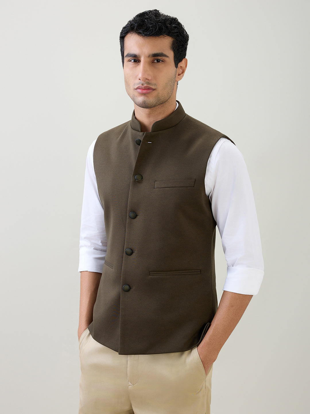 Raymond Men Green Knitted Contemporary Fit Terylene Blend Sleeveless Waist Coat