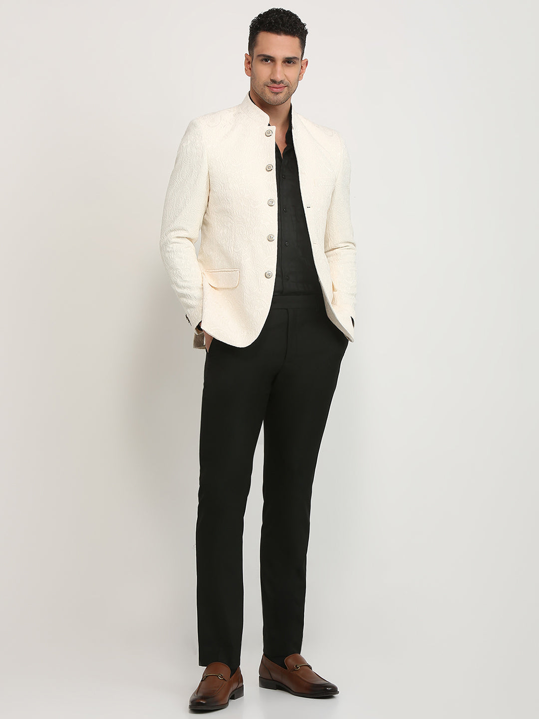 Raymond Men Brown Jacquard Regular Fit Polyester Blend Blazer