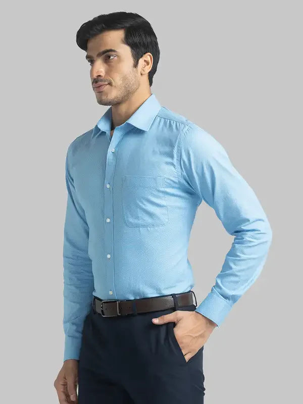 Men Blue Slim Fit Structure Cotton Full Sleeve Shirts