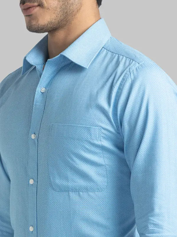 Men Blue Slim Fit Structure Cotton Full Sleeve Shirts
