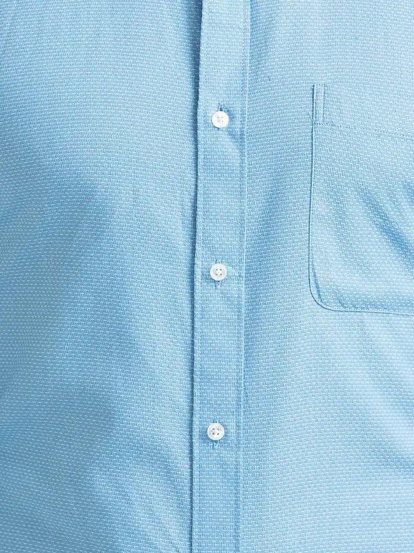 Men Blue Slim Fit Structure Cotton Full Sleeve Shirts