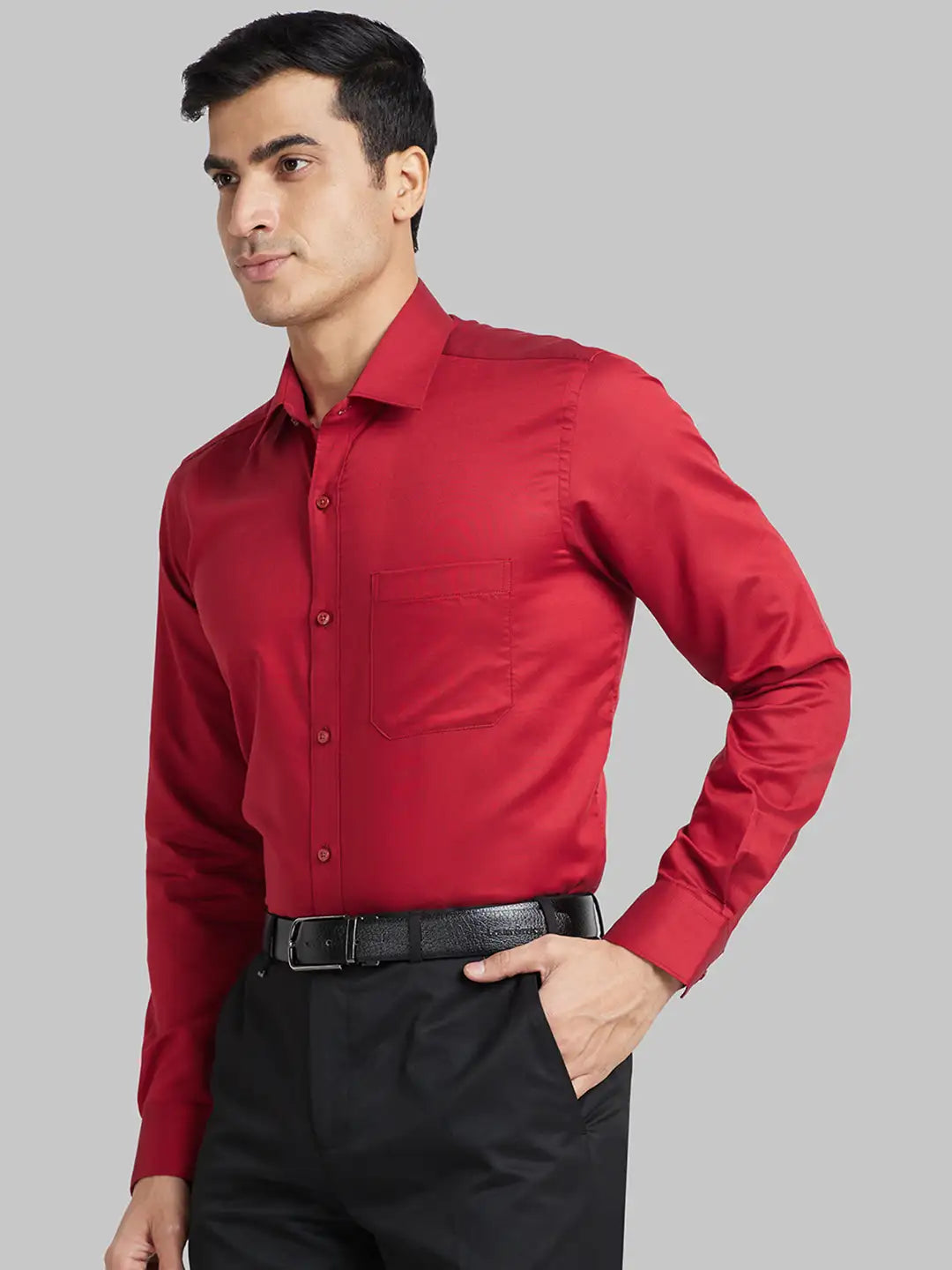 Men Red Contemporary Fit Solid  Cotton Full Sleeve Regular Collar Shirts