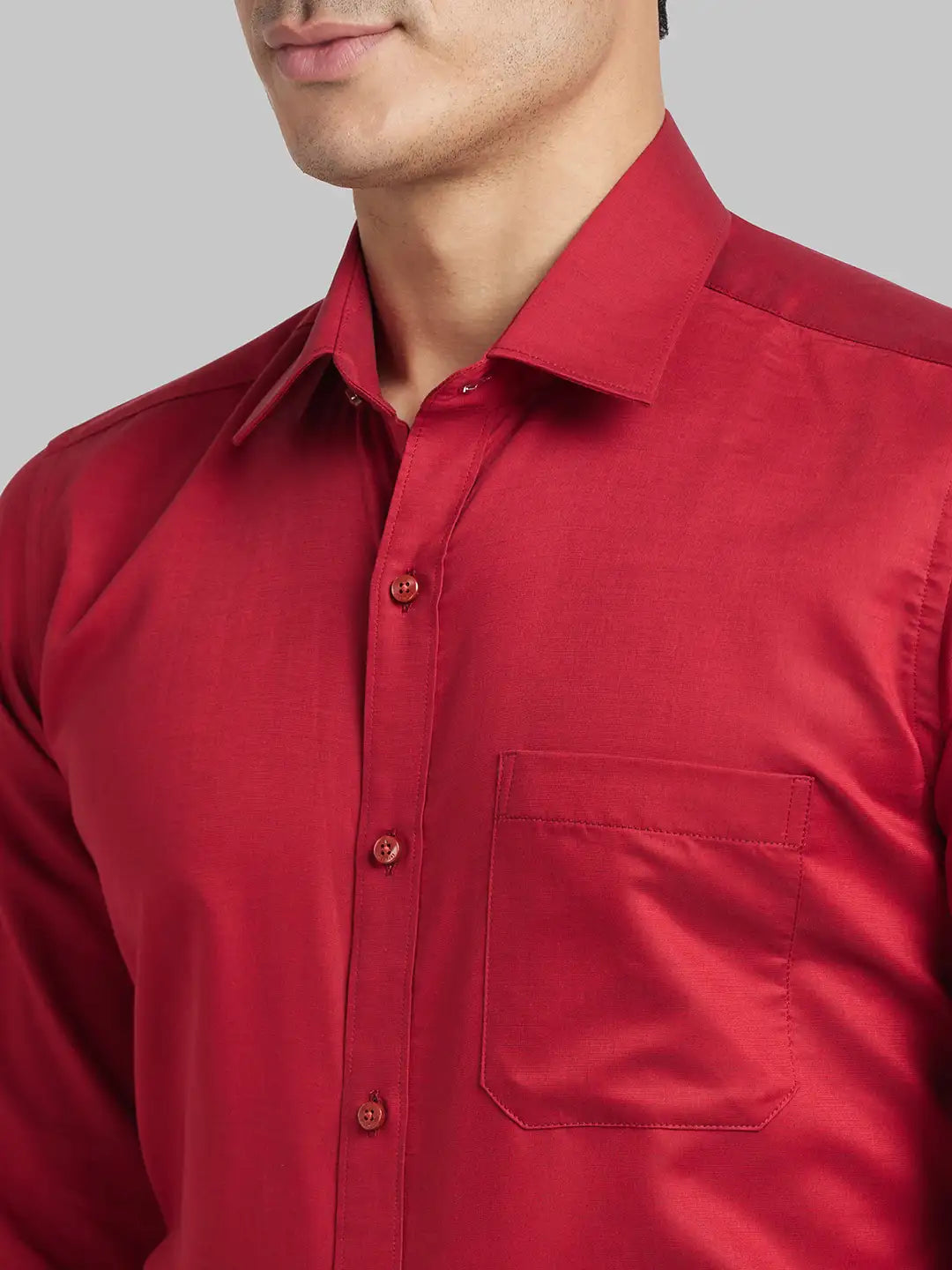 Men Red Contemporary Fit Solid  Cotton Full Sleeve Regular Collar Shirts