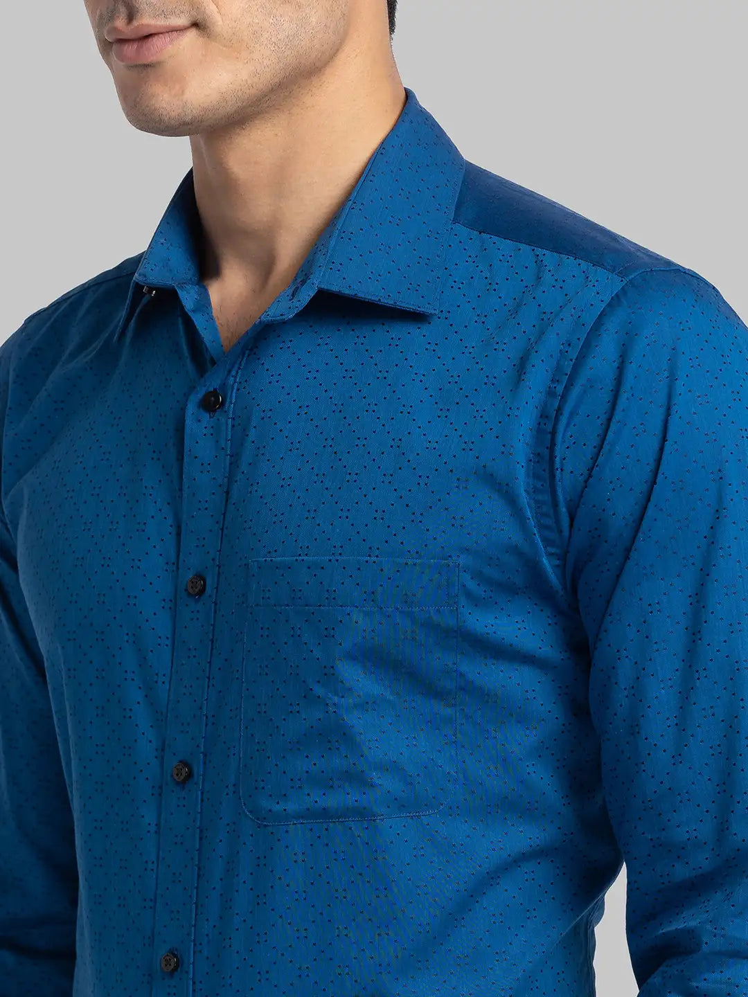 Men Blue Slim Fit Structure Cotton Half Sleeve Shirts