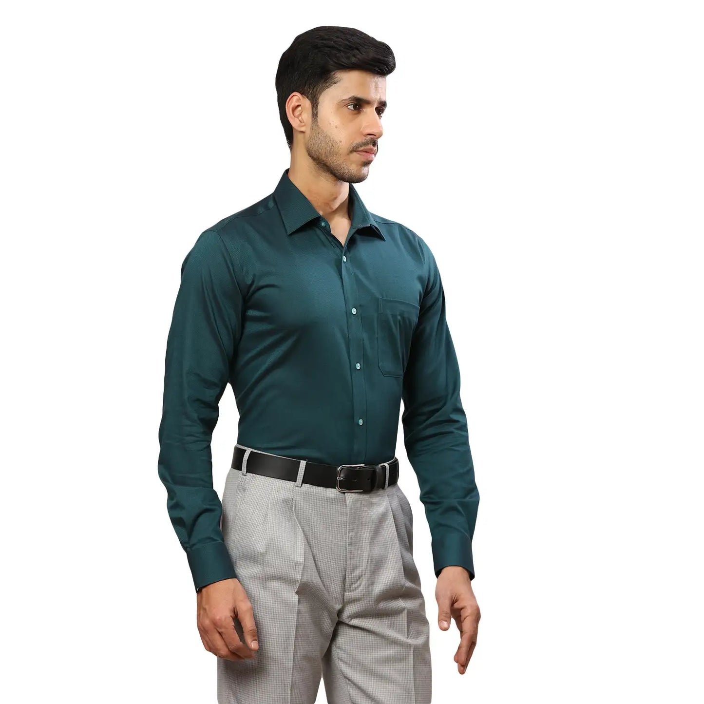 Men Green Contemporary Fit Solid  Cotton Full Sleeve Cutaway Collar Shirts
