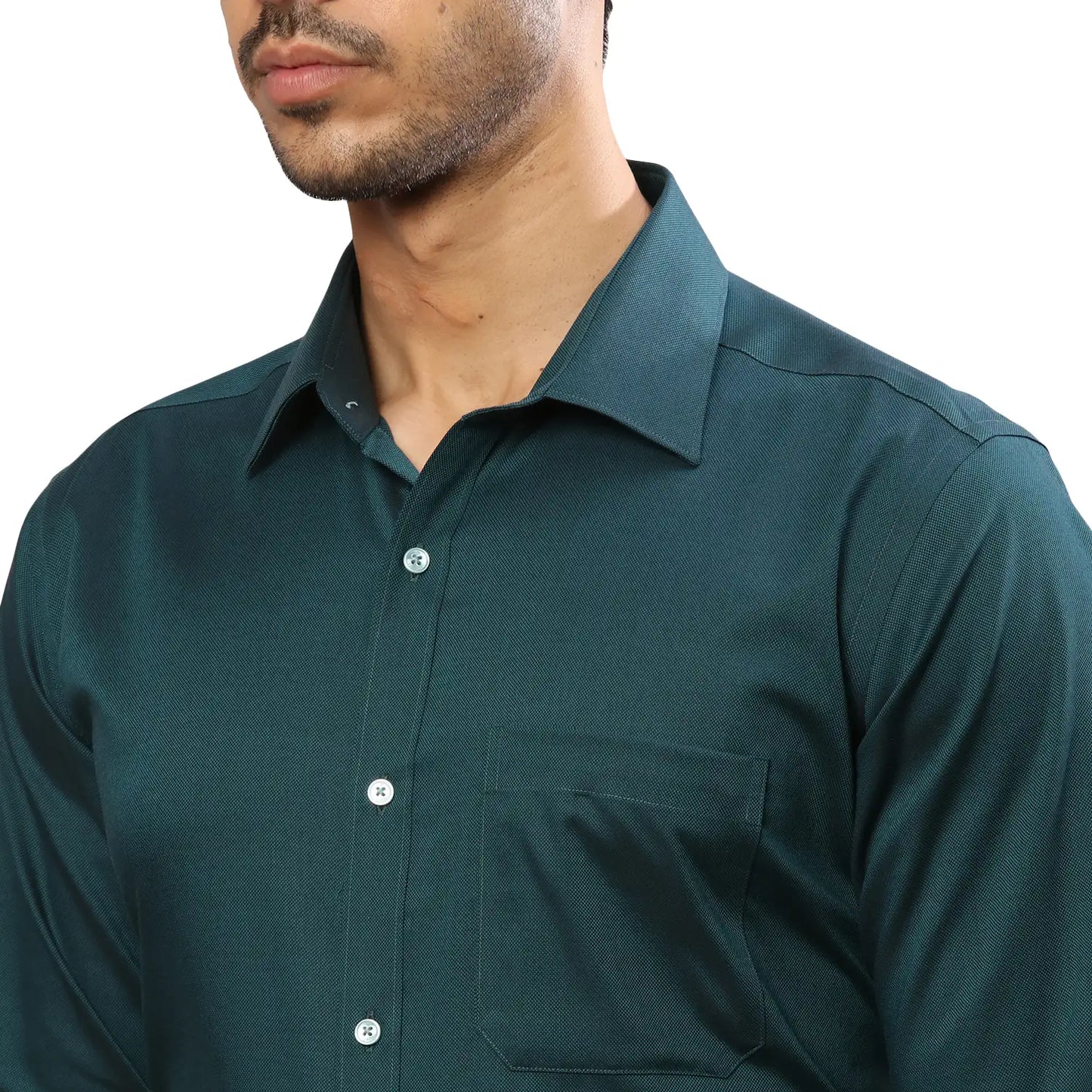 Men Green Contemporary Fit Solid  Cotton Full Sleeve Cutaway Collar Shirts