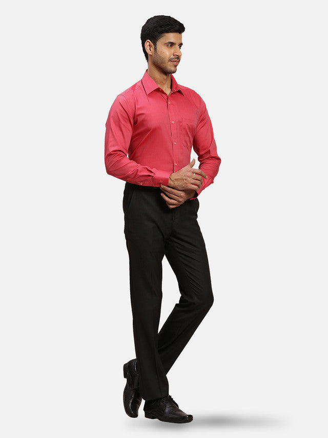 Raymond Red Solid Contemporary Fit Full Sleeve Cotton Shirt