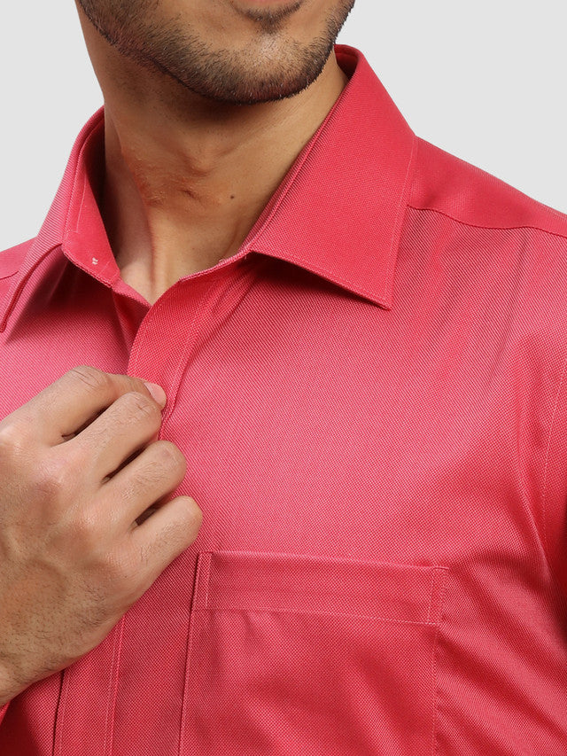 Raymond Red Solid Contemporary Fit Full Sleeve Cotton Shirt