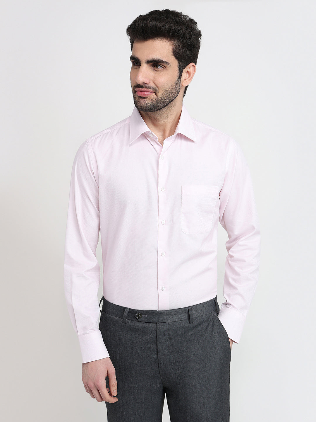 Raymond Men Red Structure Slim Fit Cotton Full Sleeve Formal Shirt