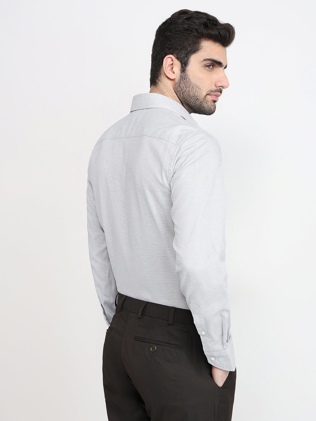 Raymond Men Grey Structure Slim Fit Cotton Full Sleeve Formal Shirt