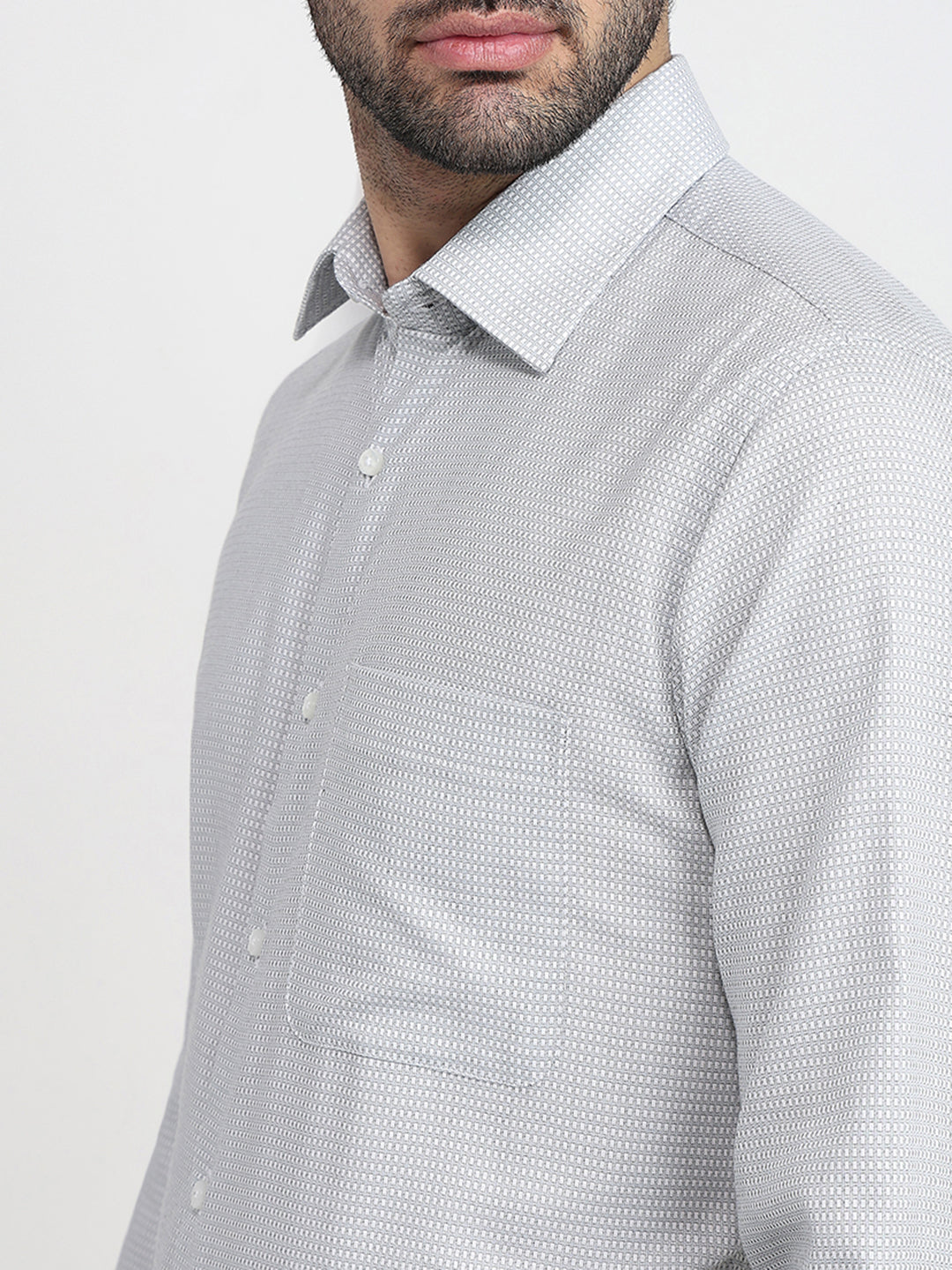 Raymond Men Grey Structure Slim Fit Cotton Full Sleeve Formal Shirt