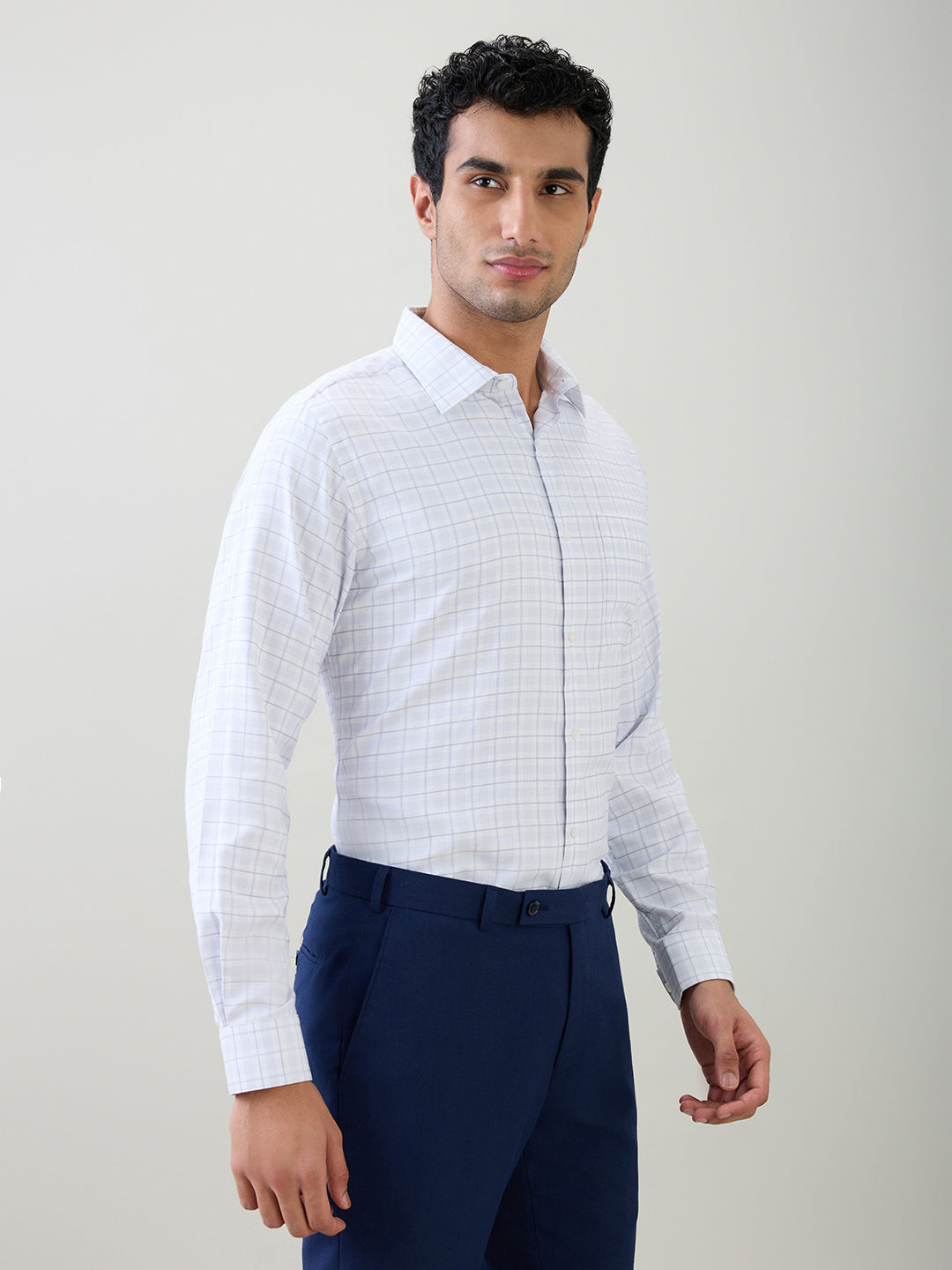 Raymond Men Purple Checks Slim Fit Bamboo Blend Full Sleeve Formal Shirt