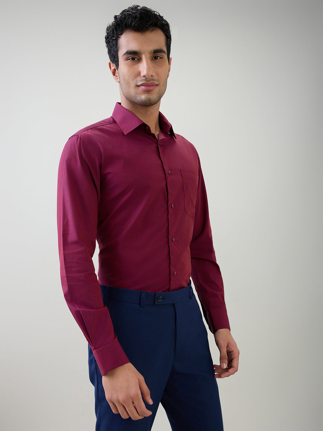 Raymond Men Maroon Fil-A-Fil Slim Fit Cotton Full Sleeve Formal Shirt